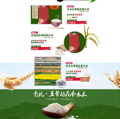 粮油米面模板在线制作设计_食品茶饮_粮油米面大米绿色自然清新PC全屏PSD模板-90设计在线编辑器